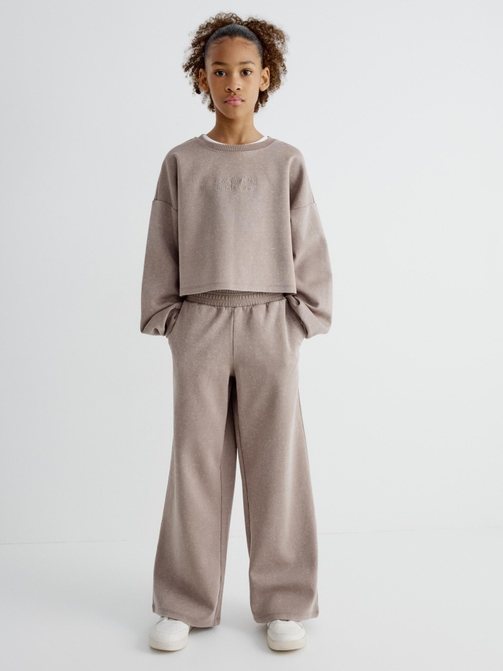 Трикотажные брюки SELA с эффектом стирки для девочек, арт. 32327