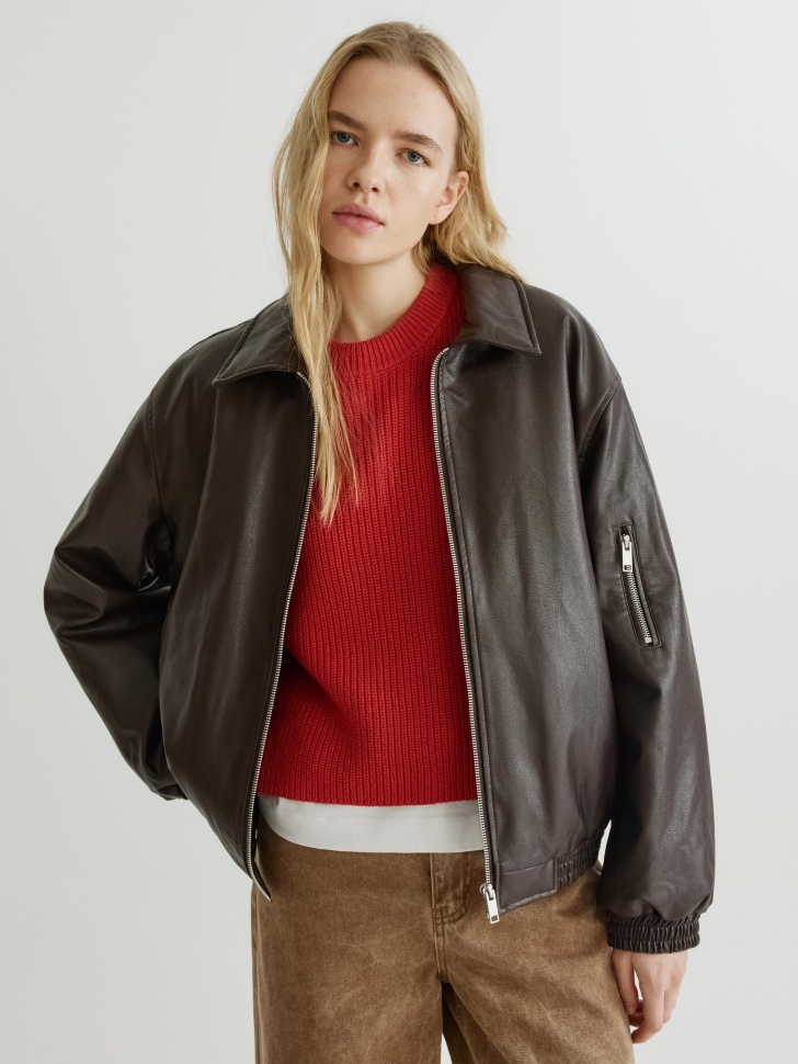 Женский утепленный бомбер SELA из искусственной кожи, коричневый, арт. 35752