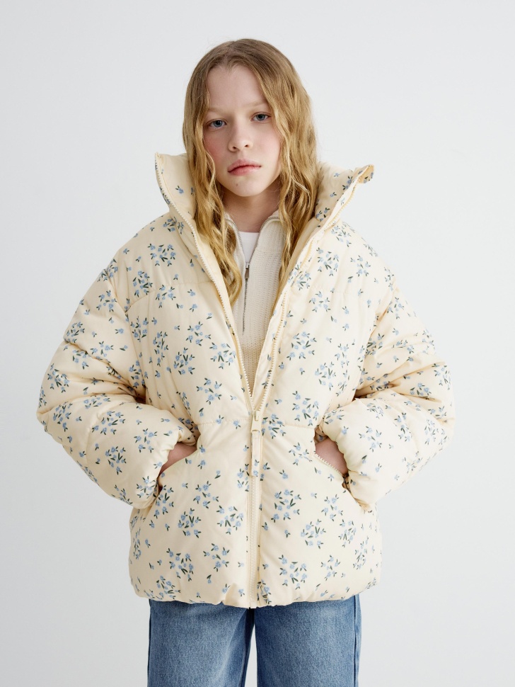 

Дутая куртка с принтом для девочек, SL6802051114