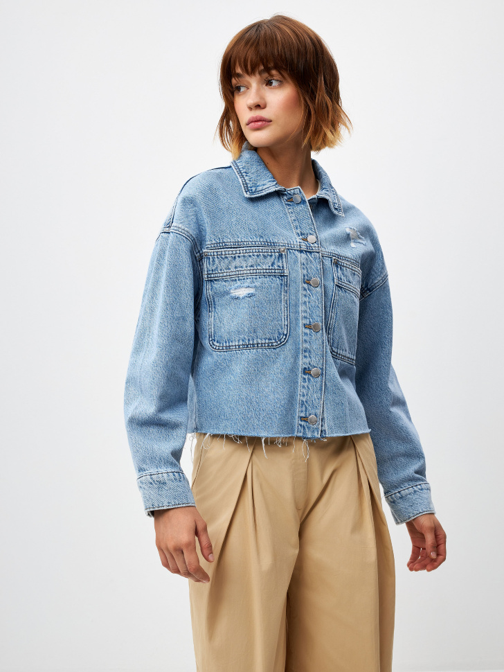 Укороченная джинсовая куртка из органического хлопка (голубой, XS)