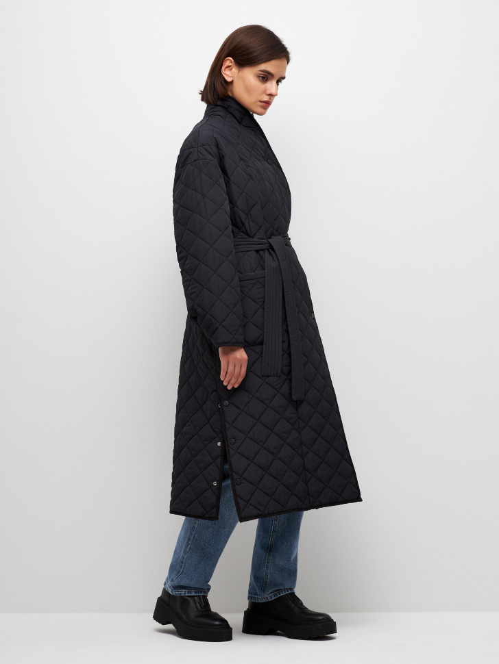 Стеганое пальто-халат (черный, L)