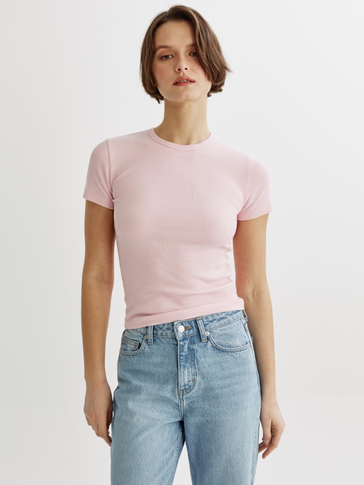 Футболка SELA приталенная в рубчик, розовый, арт. 45002