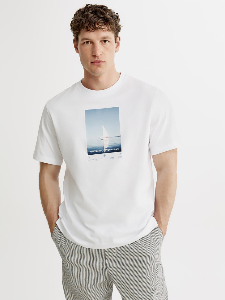 Футболка Sela прямого кроя с принтом, белый, арт. 52692