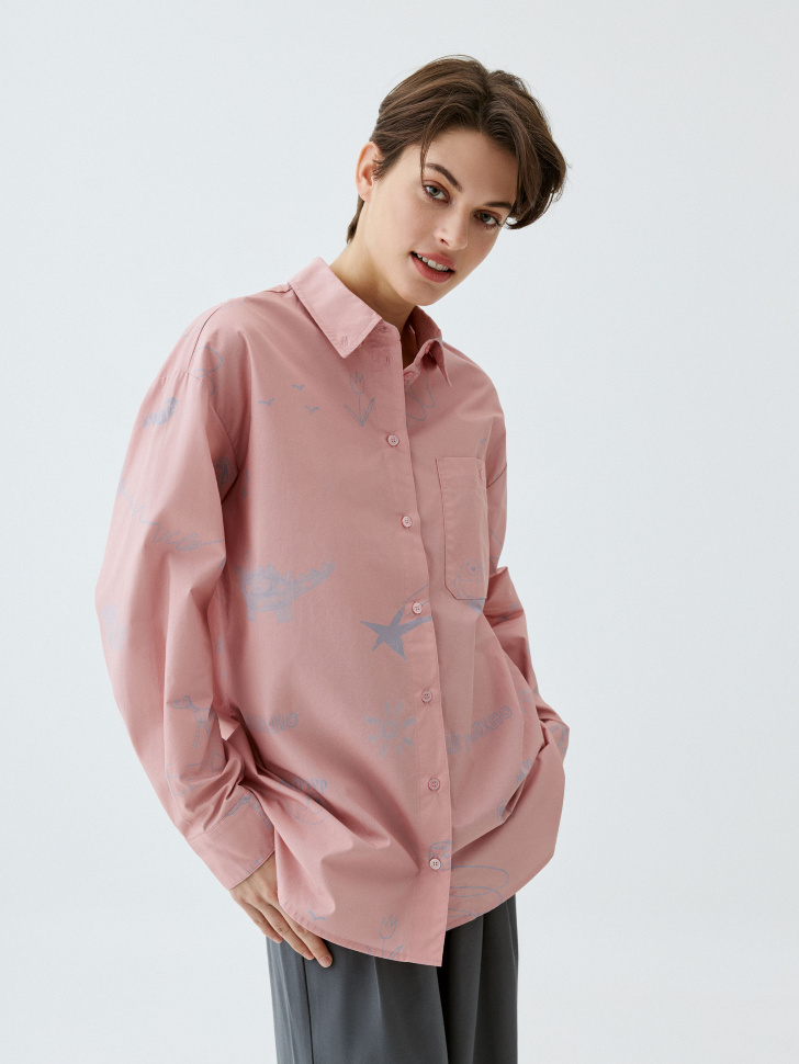 

Оверсайз рубашка с принтом из коллекции sela x Обнажённые сердца