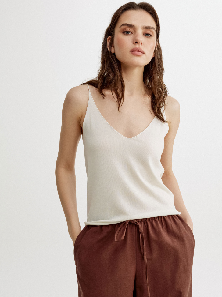 Вязаный топ Sela с шелком, бежевый, арт. 52643