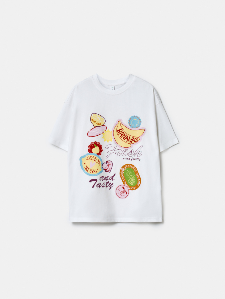 Футболка оверсайз Sela с фруктовым принтом, белый, арт. 52199
