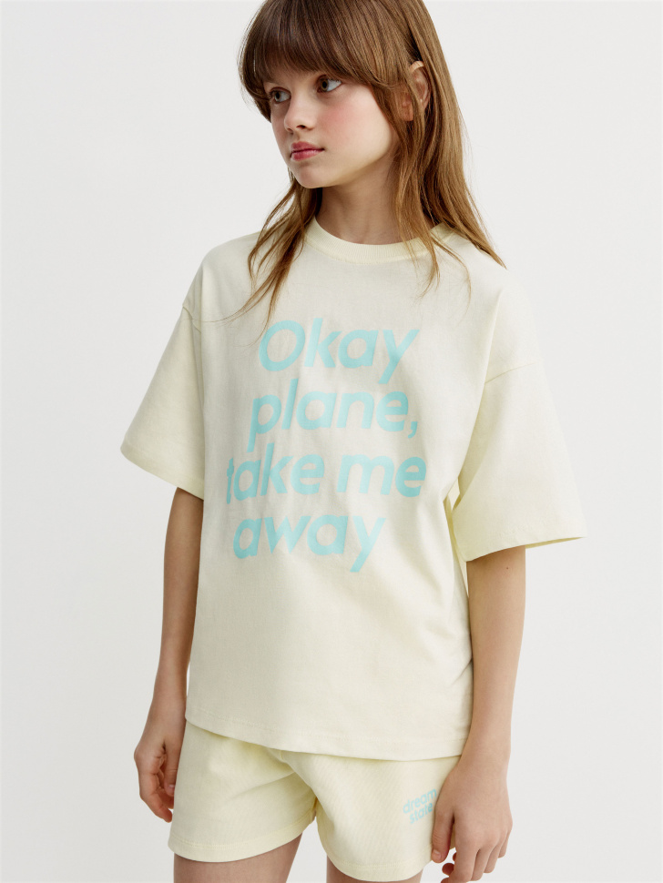 Футболка Sela оверсайз с принтом, бежевый, арт. 52475
