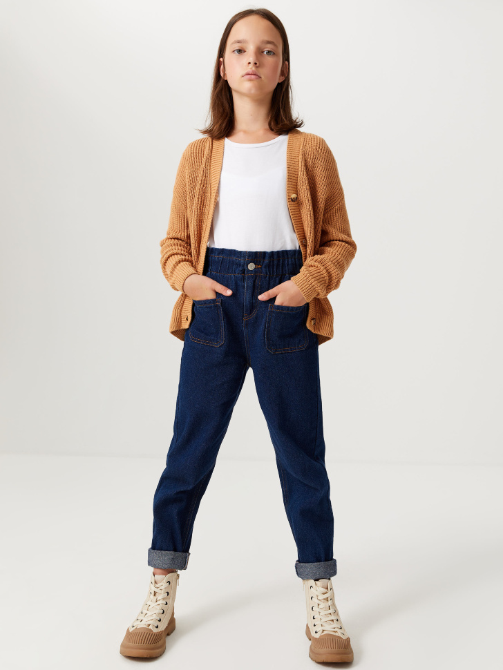 

Джинсы Mom fit для девочек, Синий