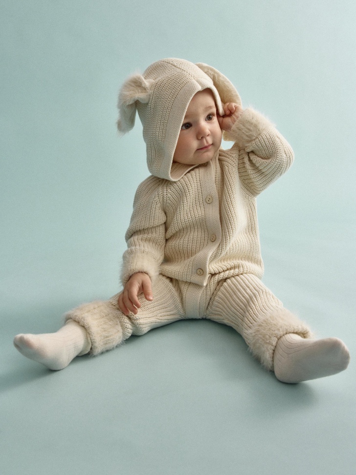 Вязаный комбинезон с капюшоном для малышей, бежевый, арт. 15227
