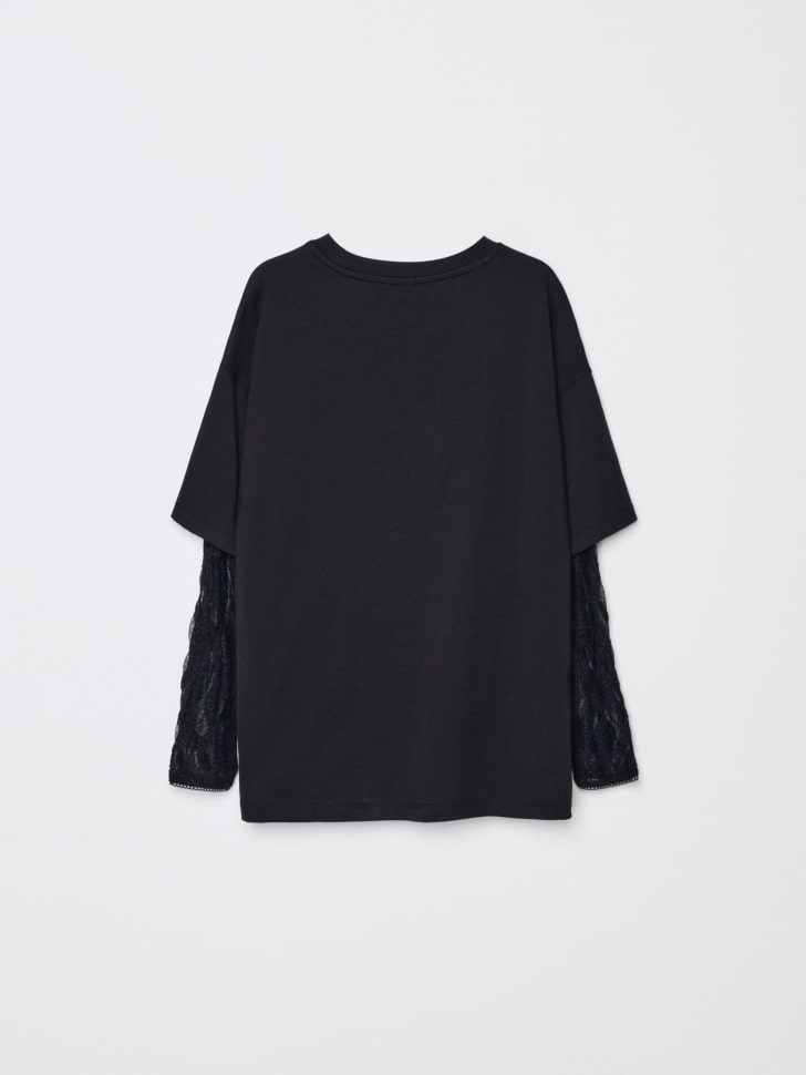 лонгслив оверсайз с кружевными рукавами для девочек 4610517019295 по акции