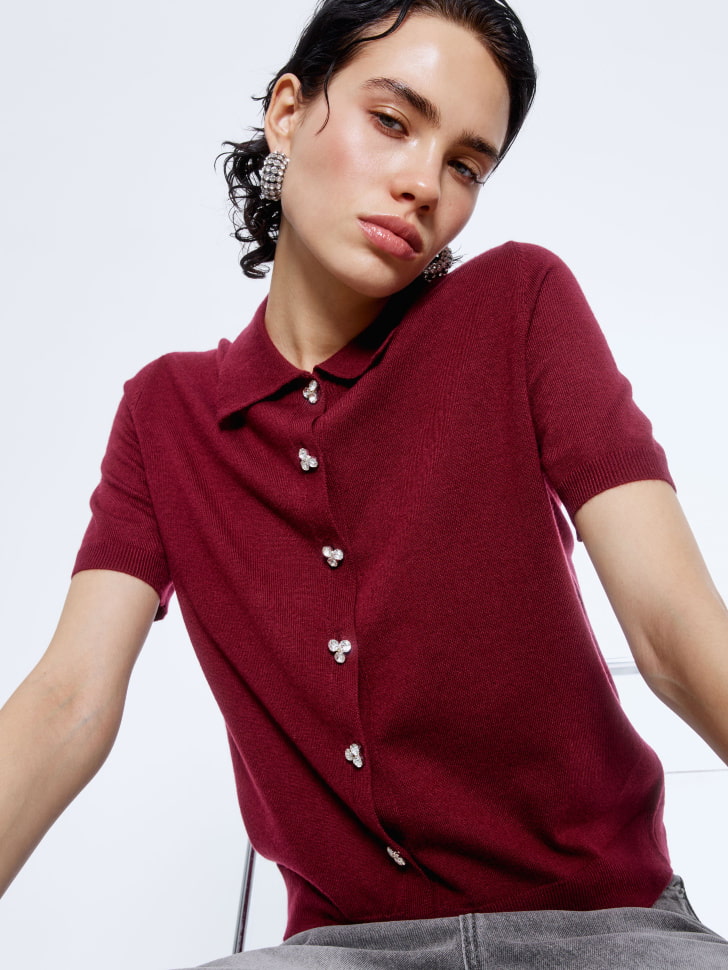 вязаный джемпер-поло с пуговицами из страз 4610517235053 фотография