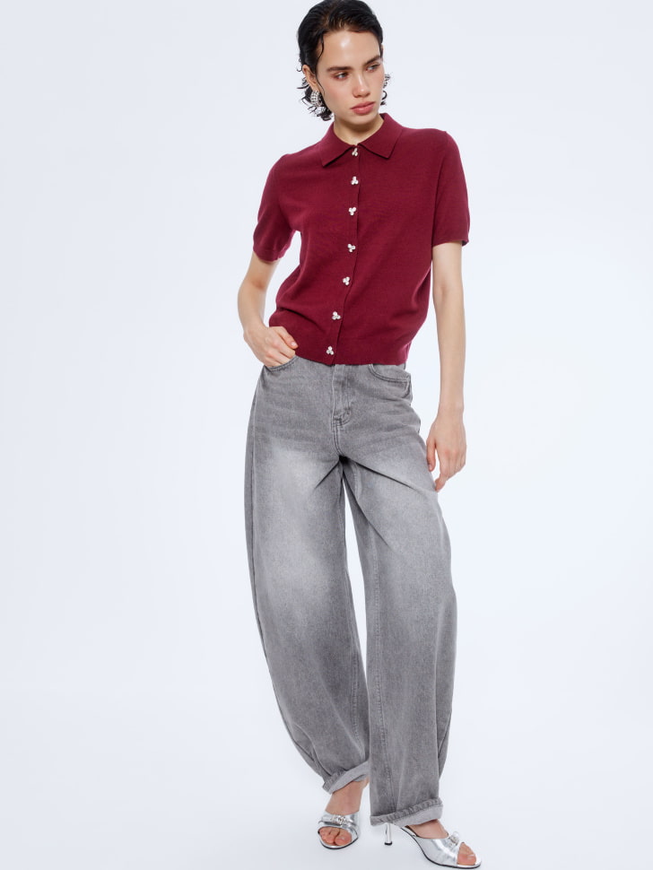 вязаный джемпер-поло с пуговицами из страз 4610517235053 по акции