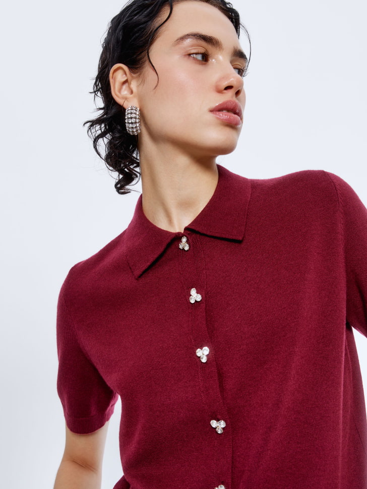 вязаный джемпер-поло с пуговицами из страз 4610517235053 в интернет магазине