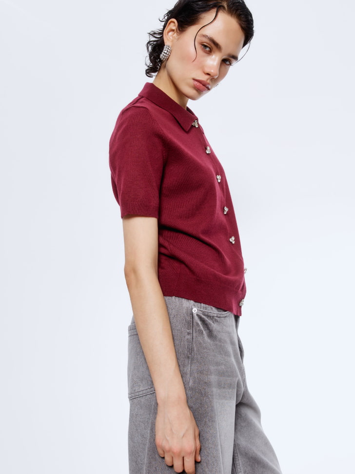 вязаный джемпер-поло с пуговицами из страз 4610517235053 купить с доставкой