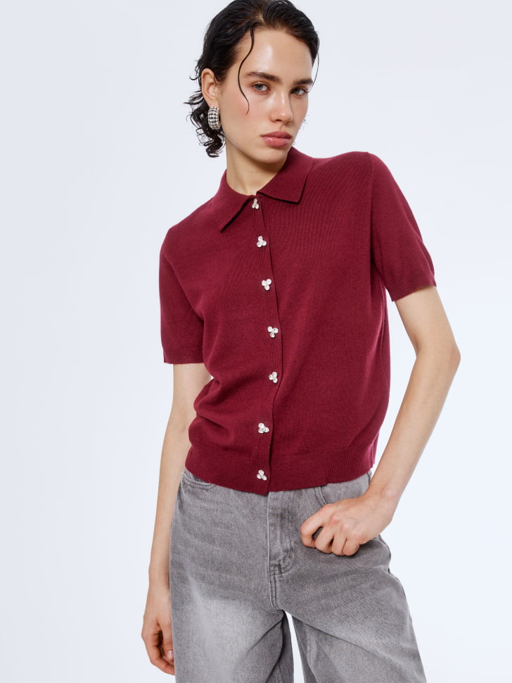 вязаный джемпер-поло с пуговицами из страз 4610517235053 по низкой цене