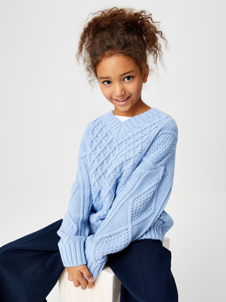 

Джемпер вязкой косами для девочек, Голубой