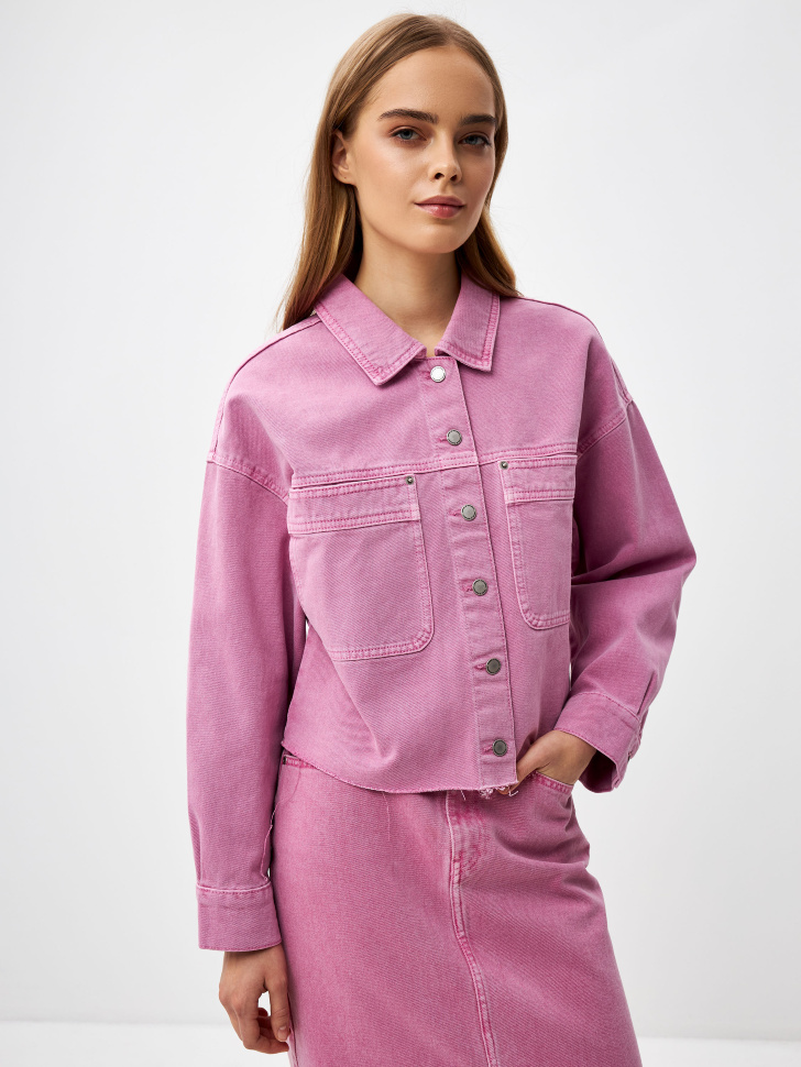 Укороченная джинсовая куртка  (розовый, XL)