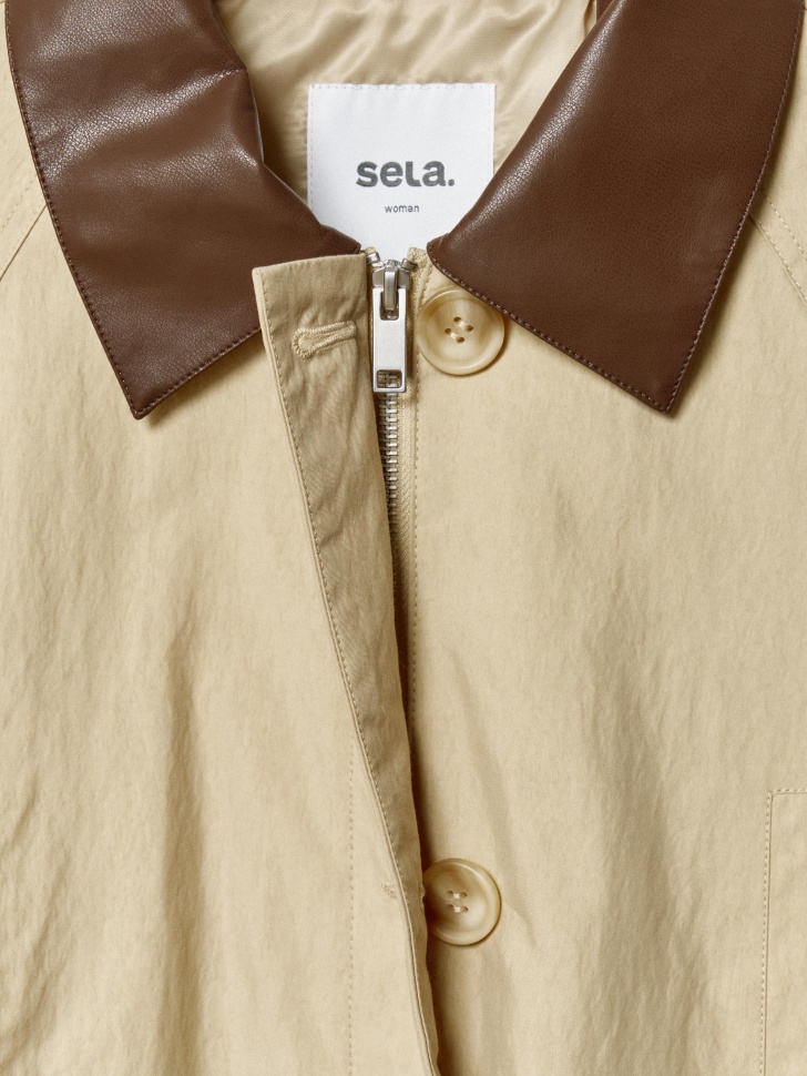 куртка с контрастным воротником из экокожи из хлопка спереди