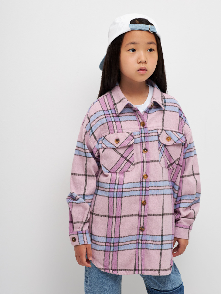 

Фланелевая рубашка в клетку для девочек, Розовый