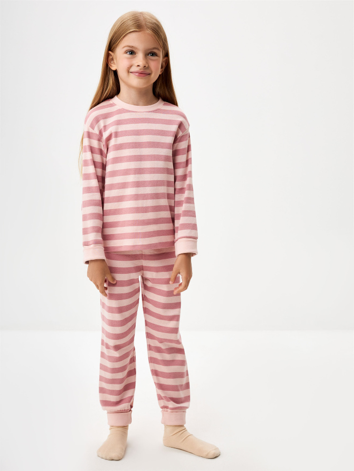 Пижама в полоску с растущими манжетами для девочек - фото 1