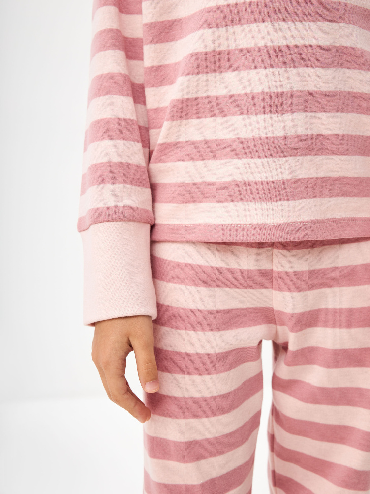 Пижама в полоску с растущими манжетами для девочек - фото 2