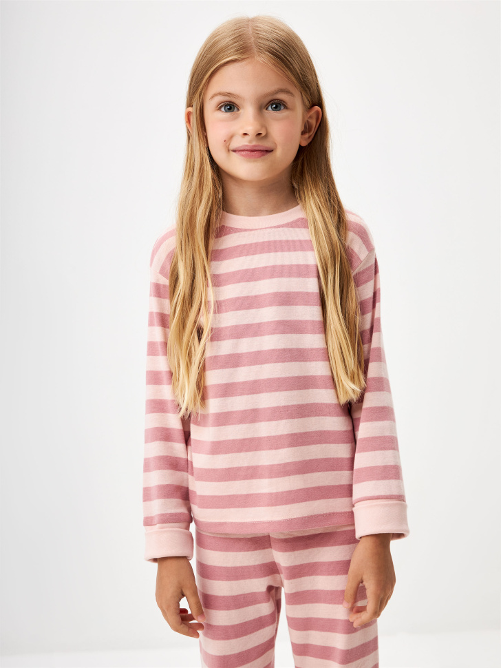 Пижама в полоску с растущими манжетами для девочек - фото 3