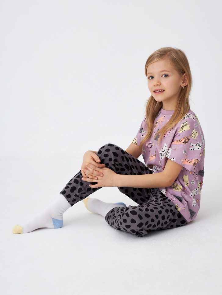 Пижама с принтом для девочек (принт, 134-140) sela 4680168156038 - фото 6