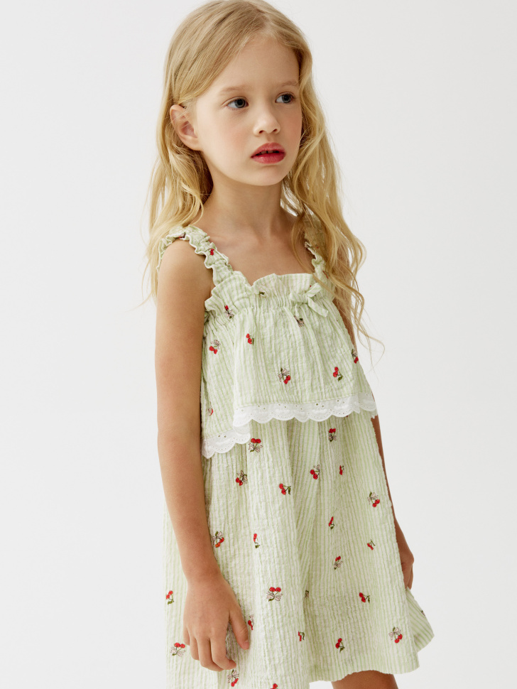 Летний комбинезон Sela на лямках для девочек, зеленый, арт. 53603