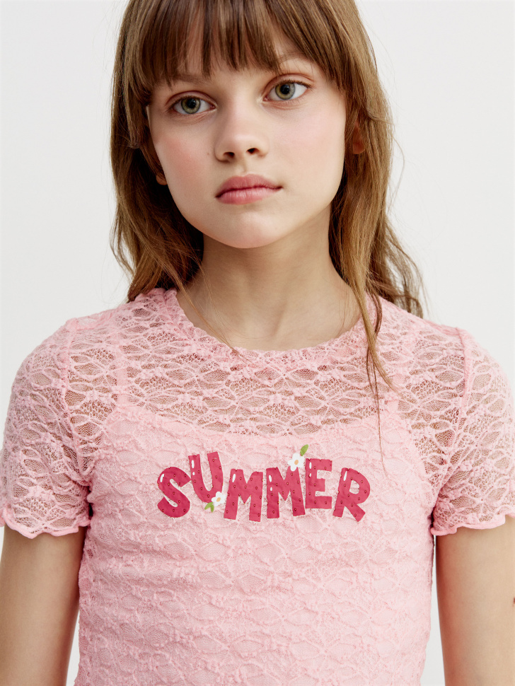 Укороченная футболка Sela кружевная, розовый, арт. 52766