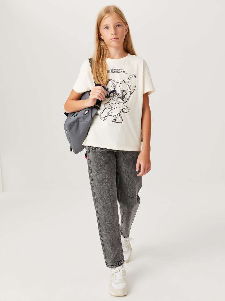 

Джинсы Mom fit для девочек, Серый