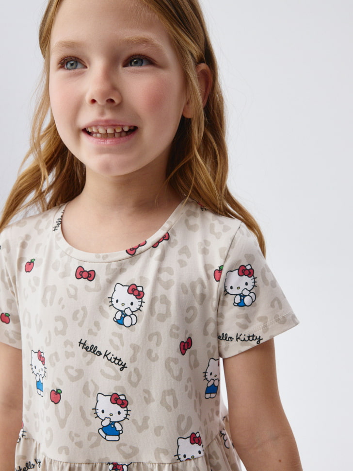 Трикотажное платье с принтом Hello Kitty для девочек. Фото №5