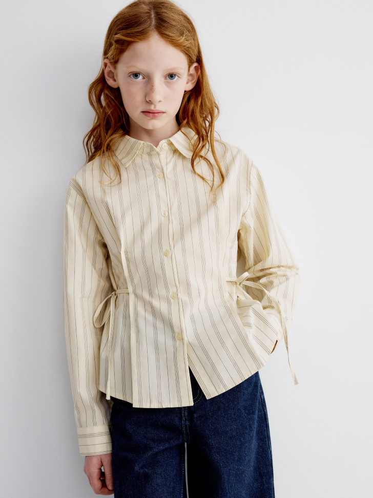 Блузка Sela в полоску с завязками, бежевый, арт. 33941