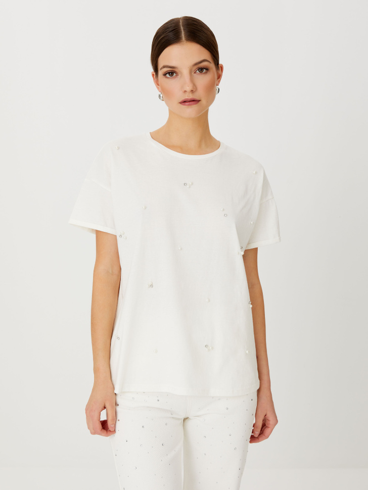 

Футболка с искусственным жемчугом, Белый