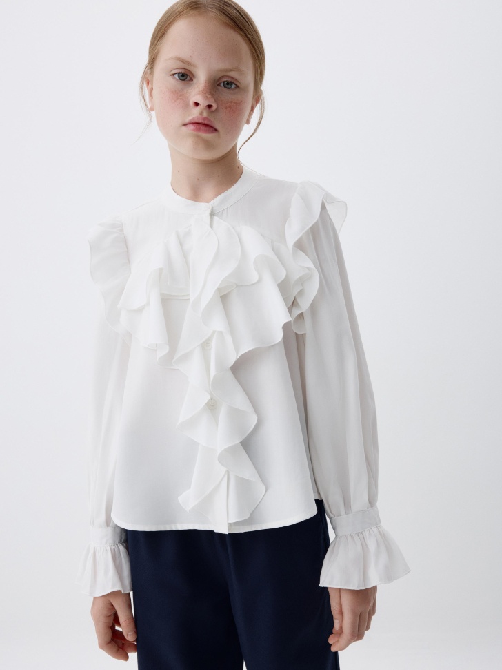 нарядная белая блузка с жабо для девочек 4680704895902 купить с доставкой