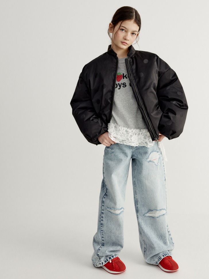 бомбер оверсайз в горошек для девочек от бренда sela вид слева