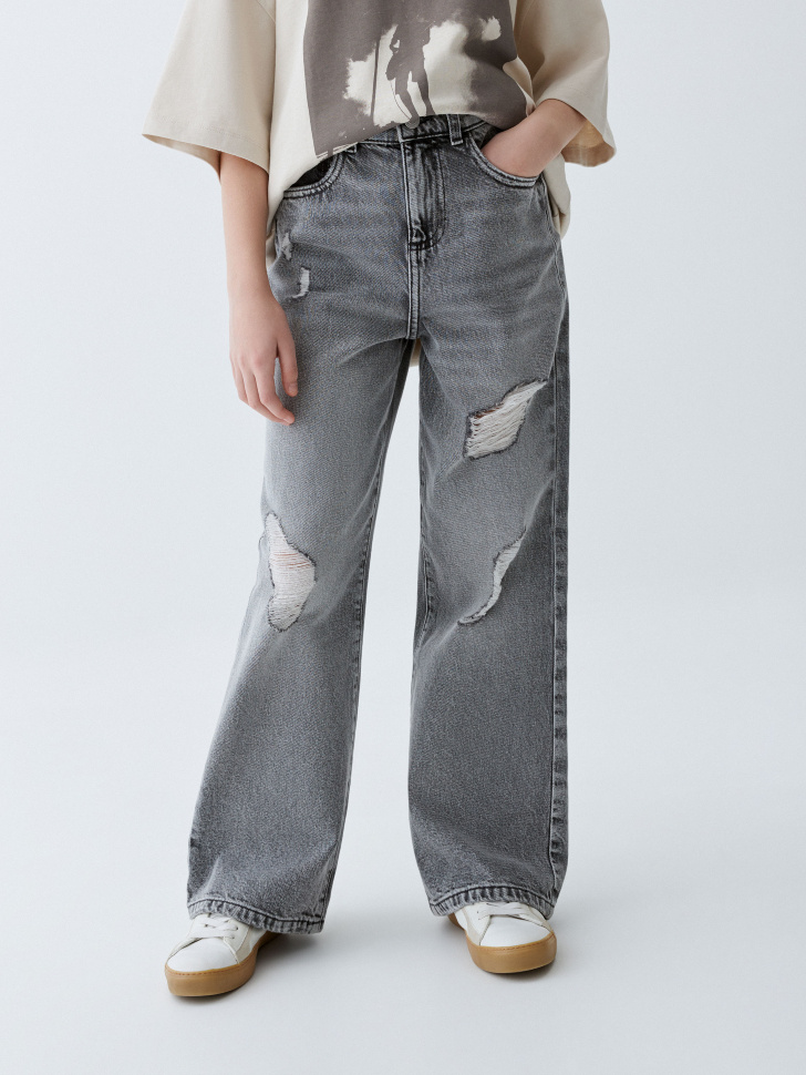Рваные джинсы Loose Fit для девочек - фото 1