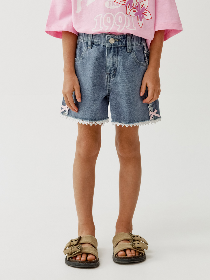 джинсовые шорты с кружевом и бантиками для девочек 4610517910356 фотография