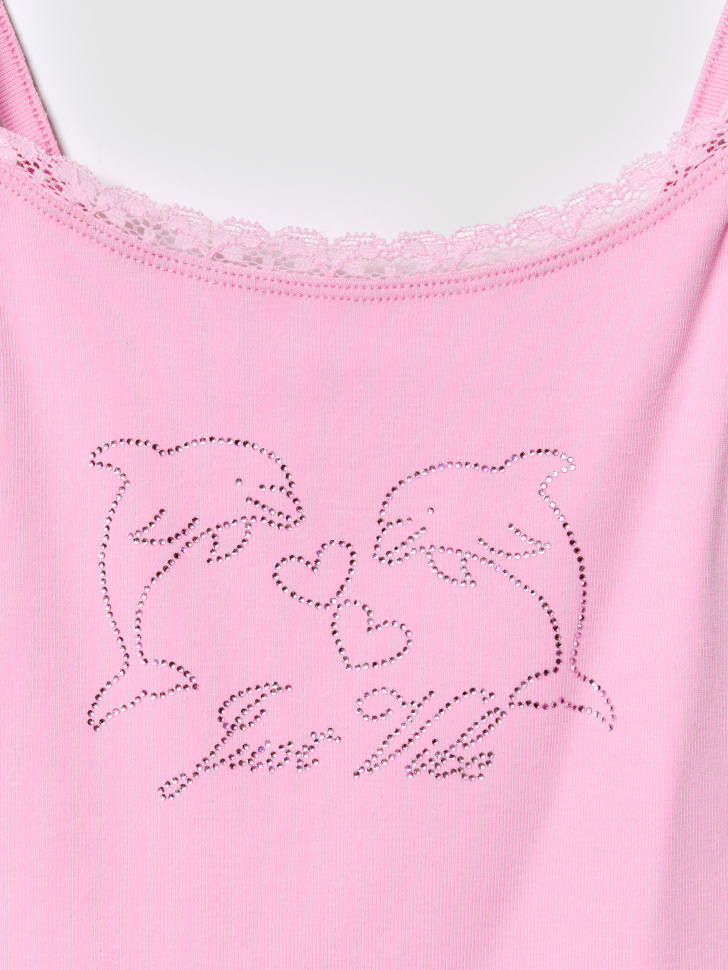 укороченный топ с аппликацией из страз для девочек из россии вид сбоку