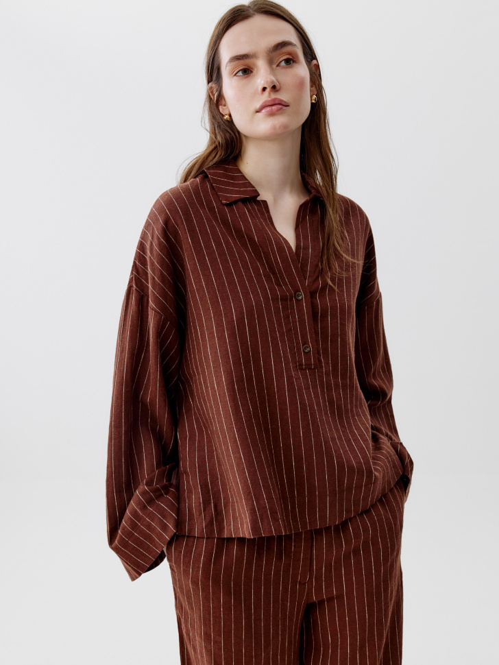 Свободная льняная рубашка Sela, коричневый, арт. 52355