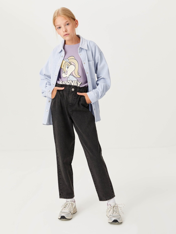 

Джинсы Mom fit для девочек, Черный