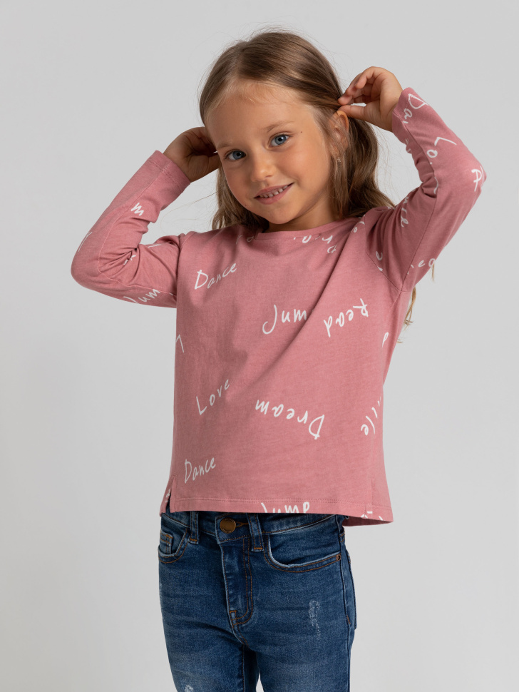 Лонгслив с принтом для девочек (розовый, 98/ 3-4 YEARS)