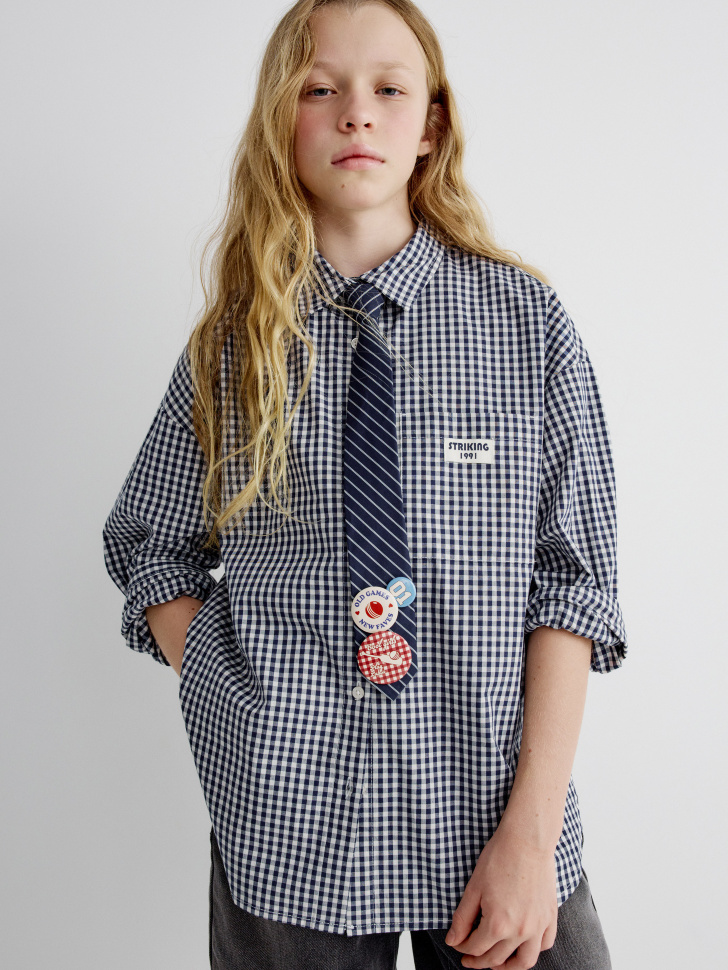 рубашка оверсайз в клетку для девочек 4610517067388 фотография