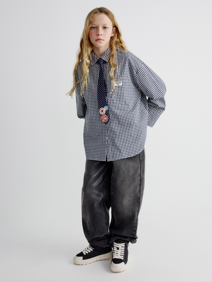 рубашка оверсайз в клетку для девочек 4610517067388 по акции