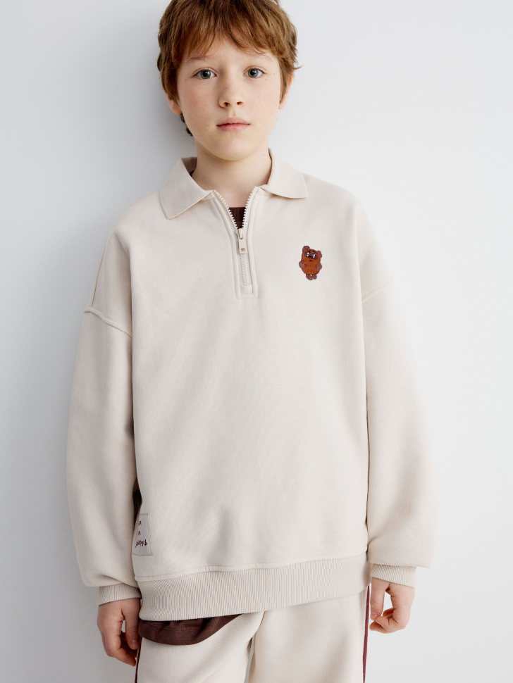 Свитшот с воротником SELA Союзмультфильм, бежевый, арт. 35122