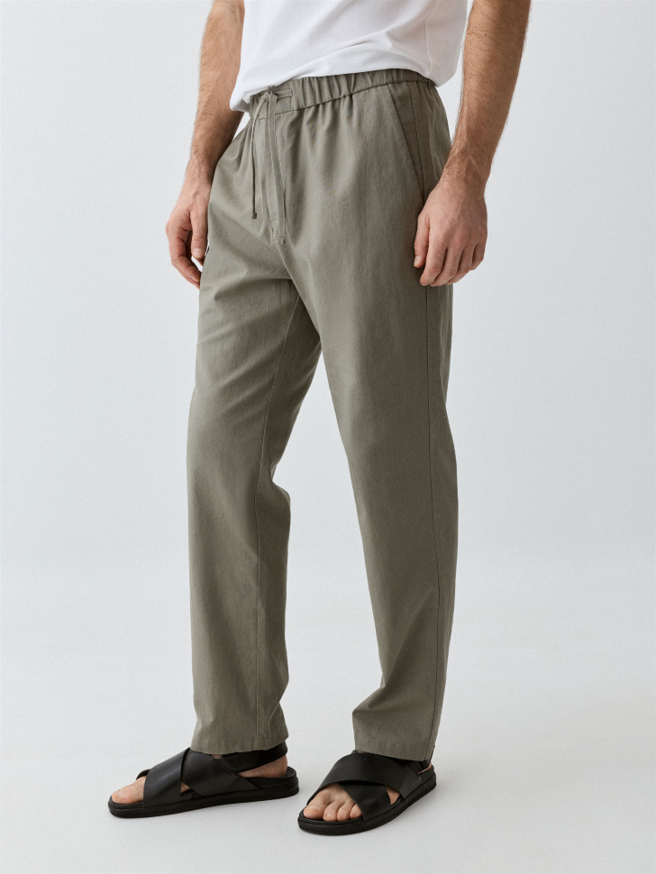 Прямые брюки из смесового льна - фото 5
