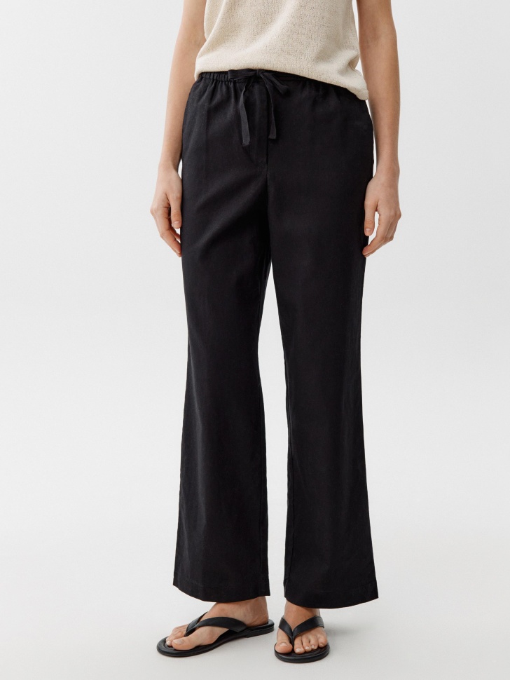 брюки из льна и хлопка с эффектом стирки от бренда sela вид слева