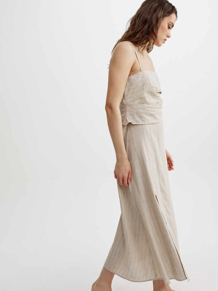 платье-бандо миди из смесового льна из россии вид сбоку