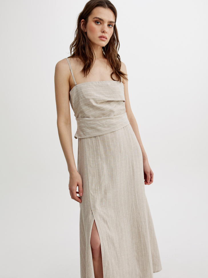 платье-бандо миди из смесового льна из проверенных материалов спереди