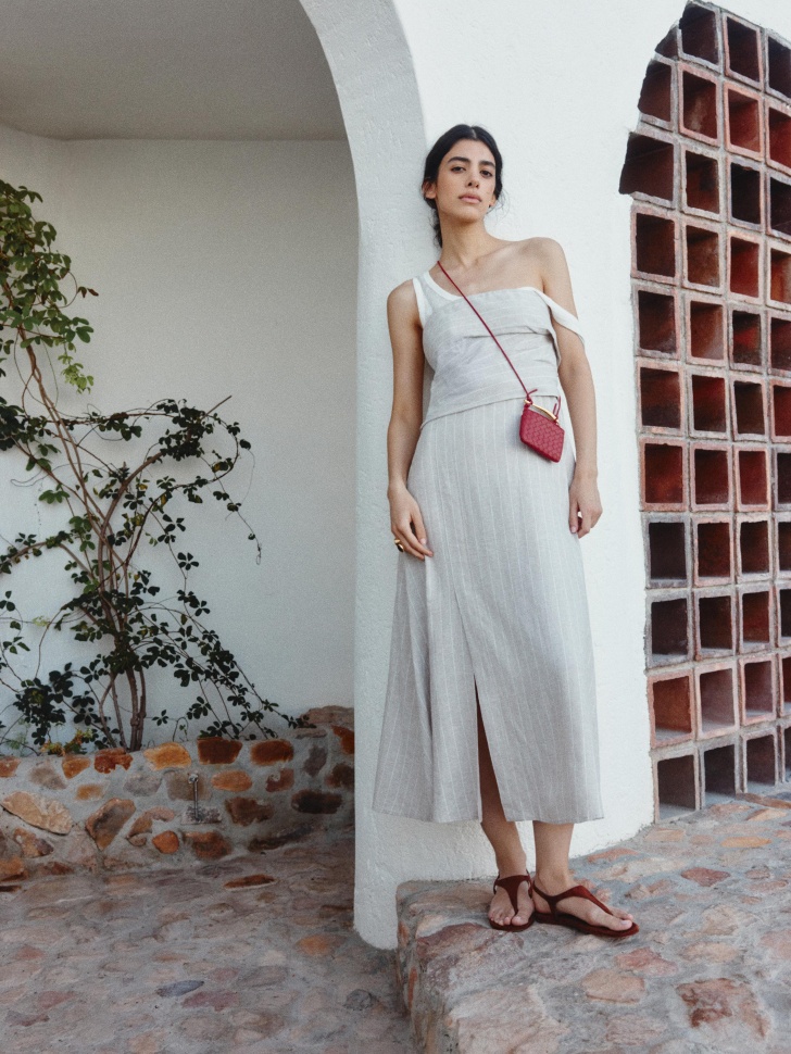 

Платье-бандо миди из смесового льна, SL6805010716