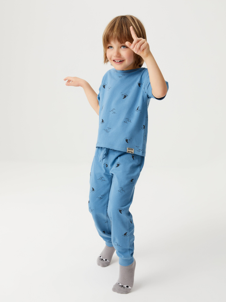 Трикотажная пижама с принтом для мальчиков (голубой, 104-110 (4-5 YEARS))
